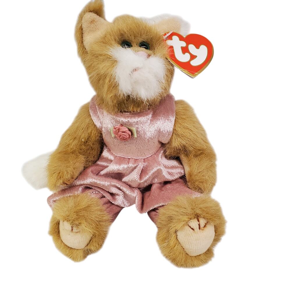 Vintage Ty Attic Treasures Collection Pouncer the Cat 1993 10" Pink Velvet